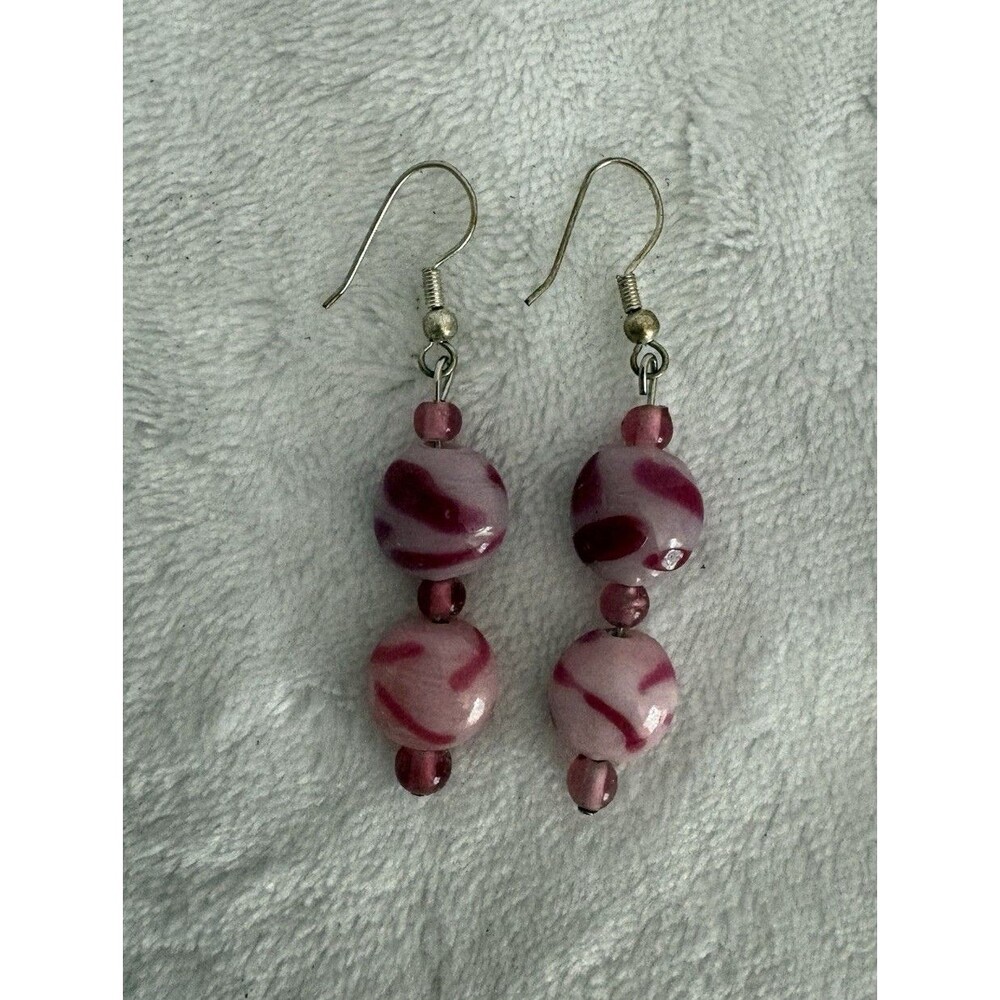 Women’s Pink Beaded Dangle Earrings - 2 Inch